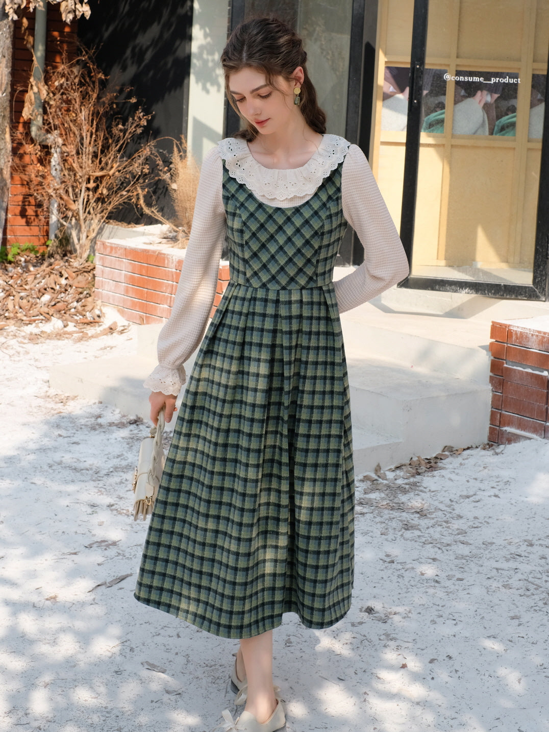 Vintage Green Plaid Wool Dress