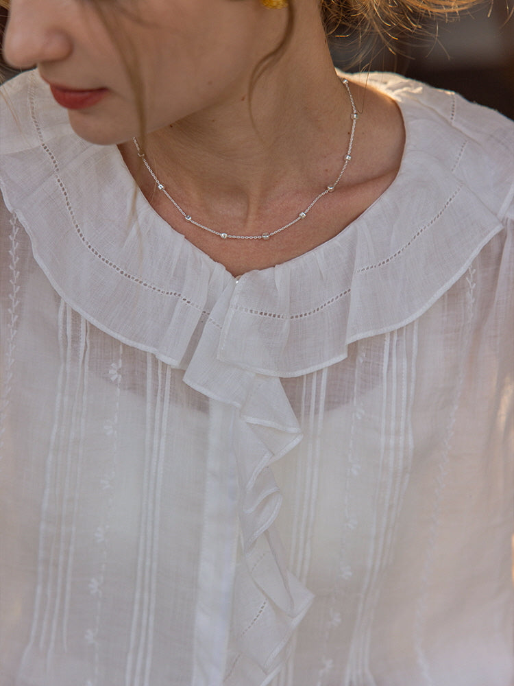 Delicate Ruffle Collar Ramie Blouse
