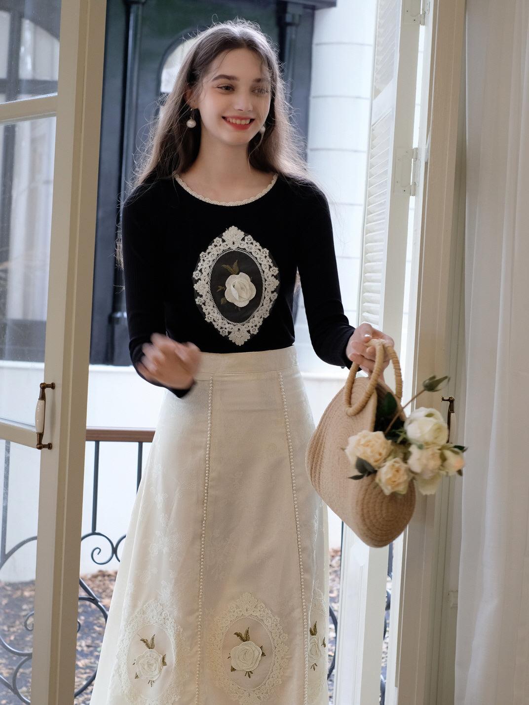 Rose Vintage Satin A-Line Skirt