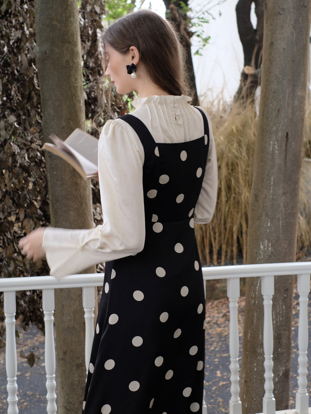 Rose Brooch Elegant Polka Dot Slip Dress