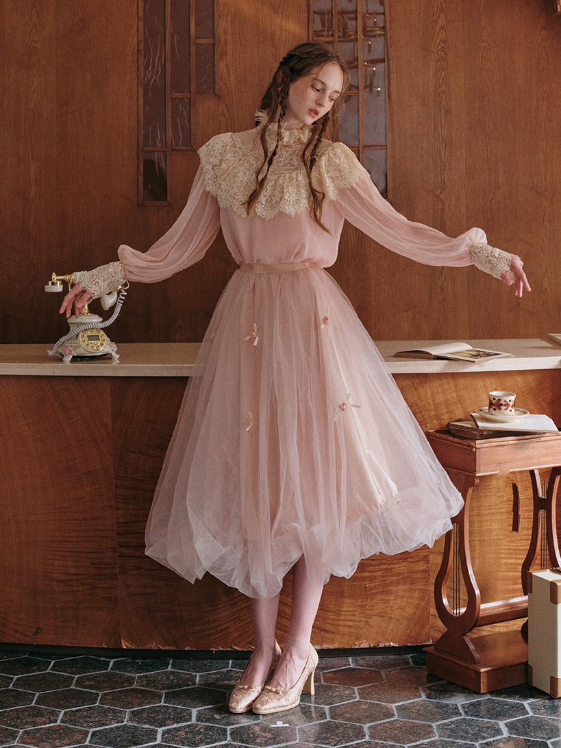 Vintage Lace Embellished Blush Pink Blouse