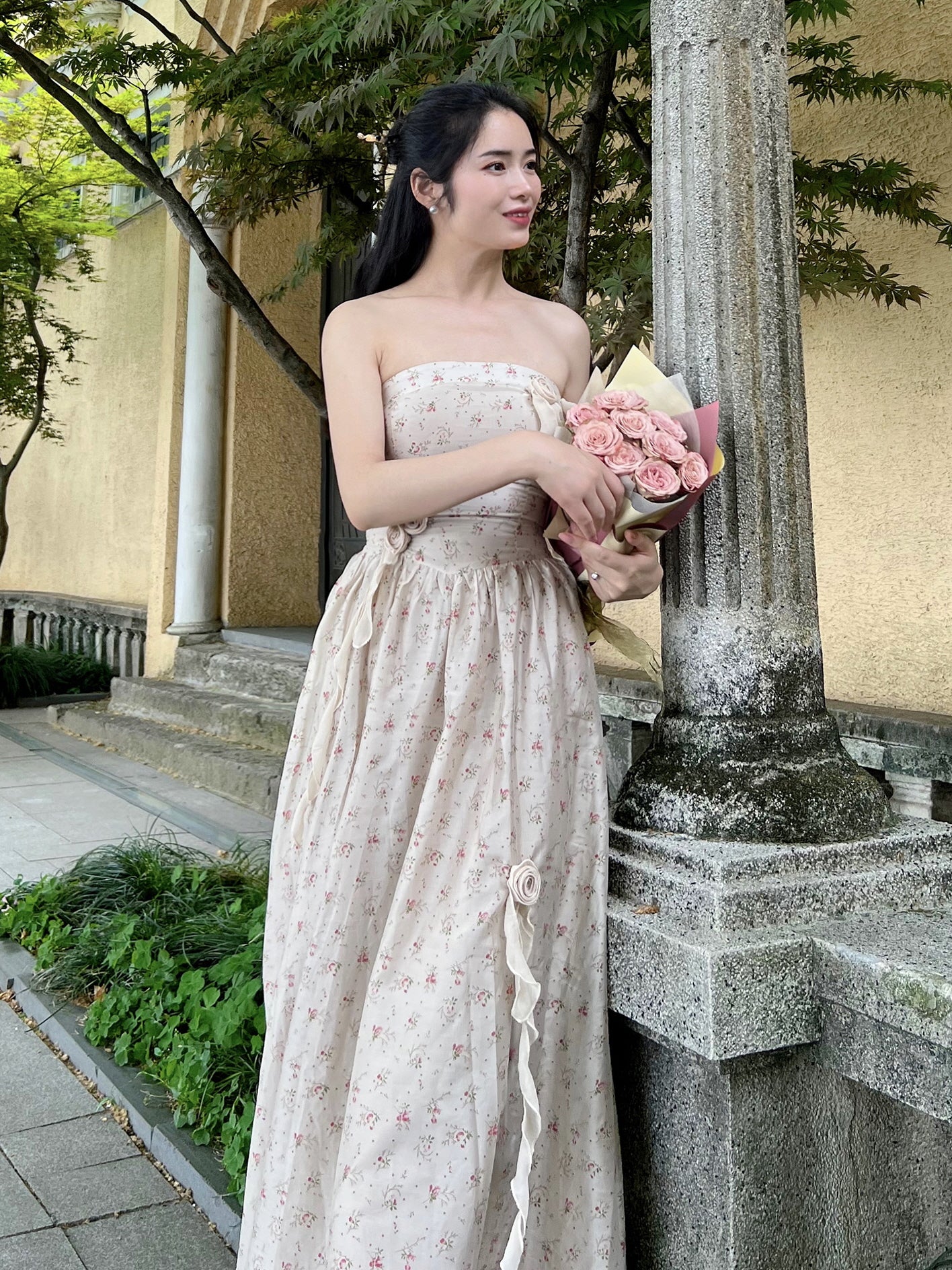 Vintage Floral Rose Corset Gown