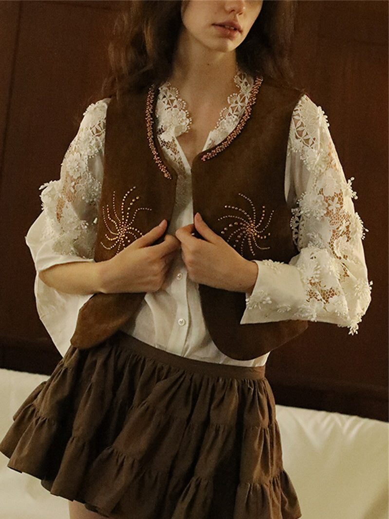 Ethereal Lace Trim Linen-Cotton Blouse