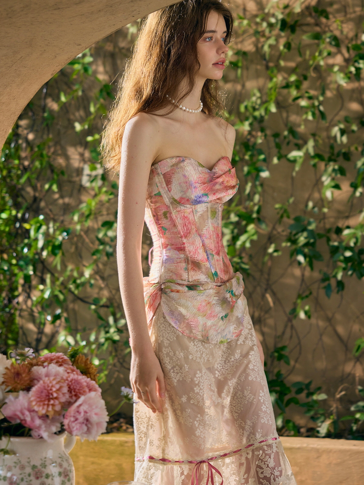 Watercolor Vintage Garden Corset