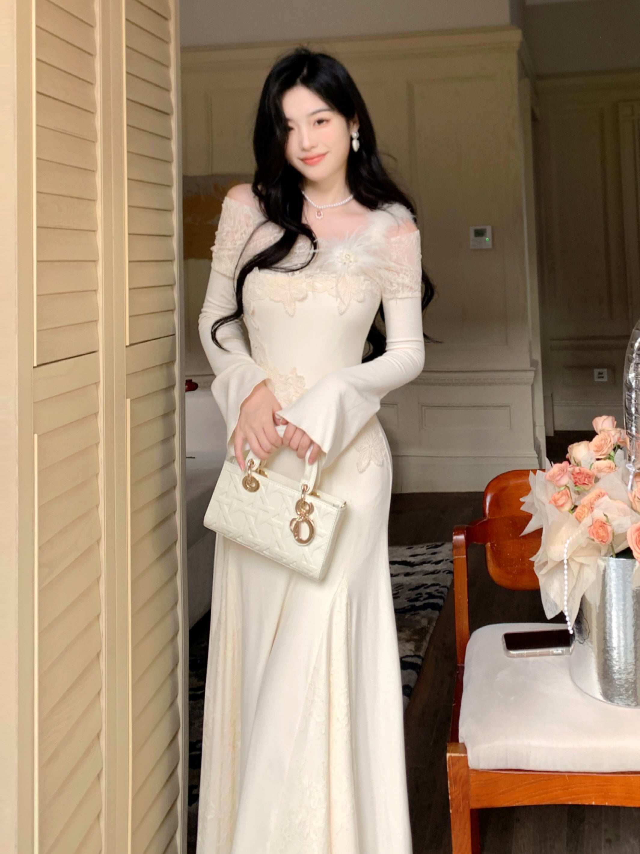 Winter Fairy Lace Feather Gown