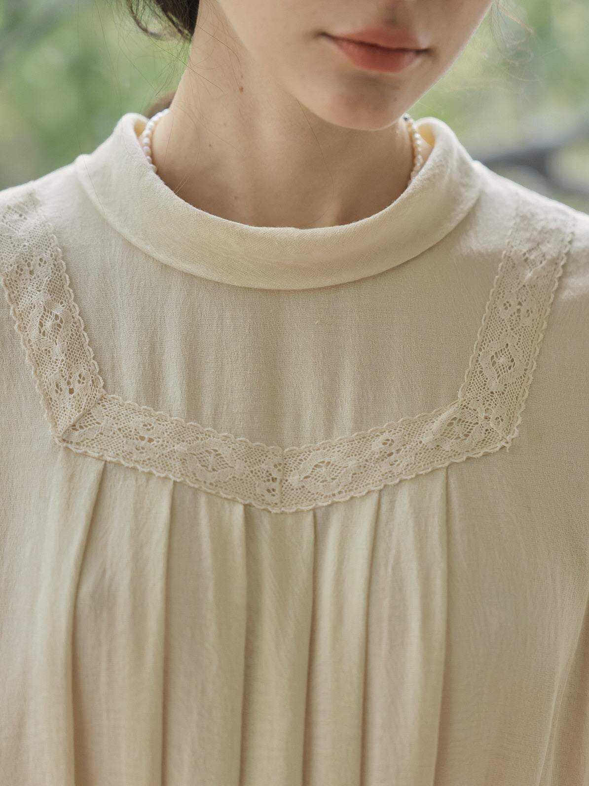 Vintage Cream Blossom Lace-Trimmed Dress