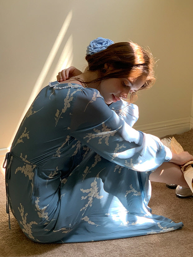 Blue Floral Retro Maxi Dress