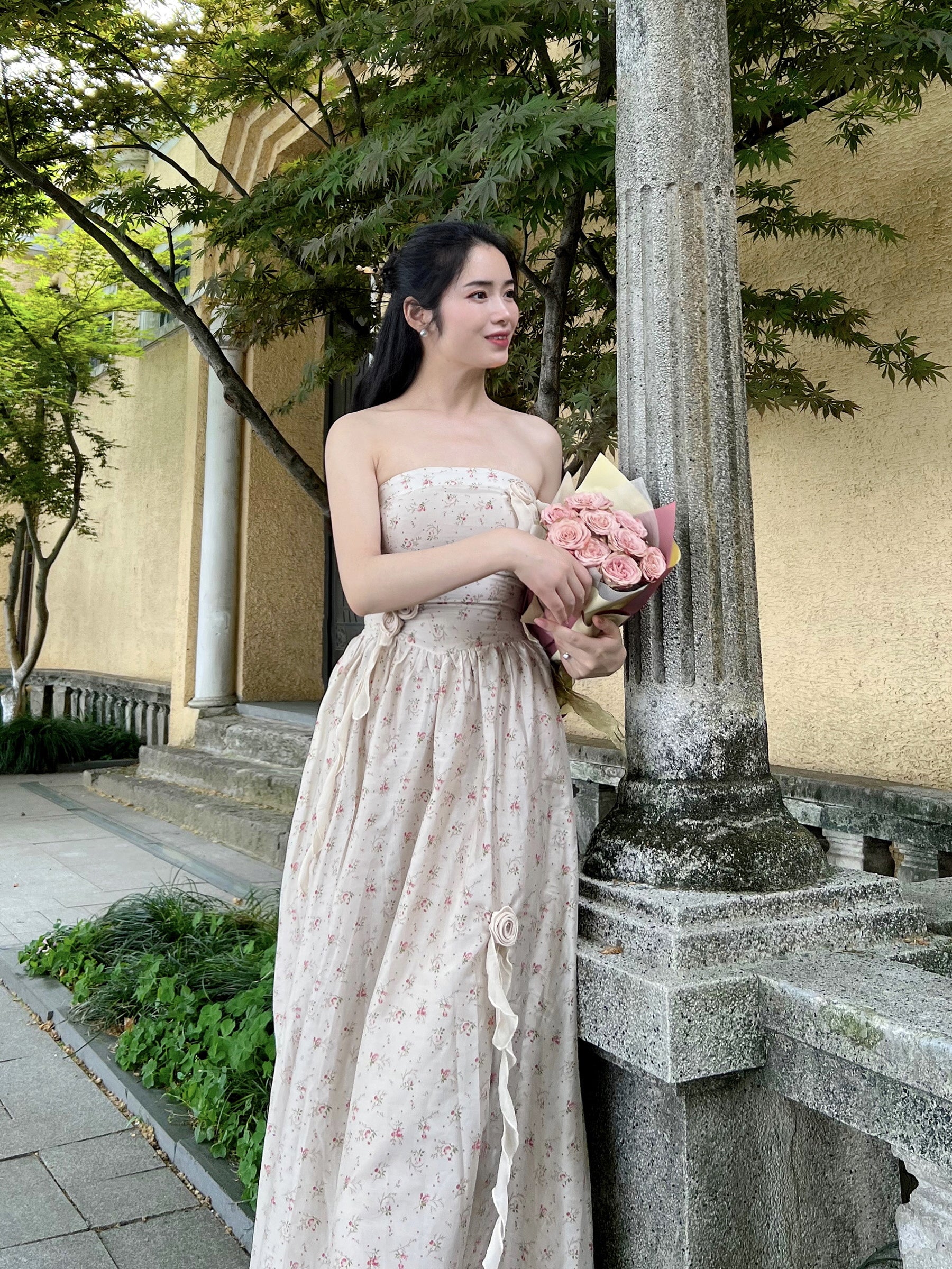 Vintage Floral Rose Corset Gown