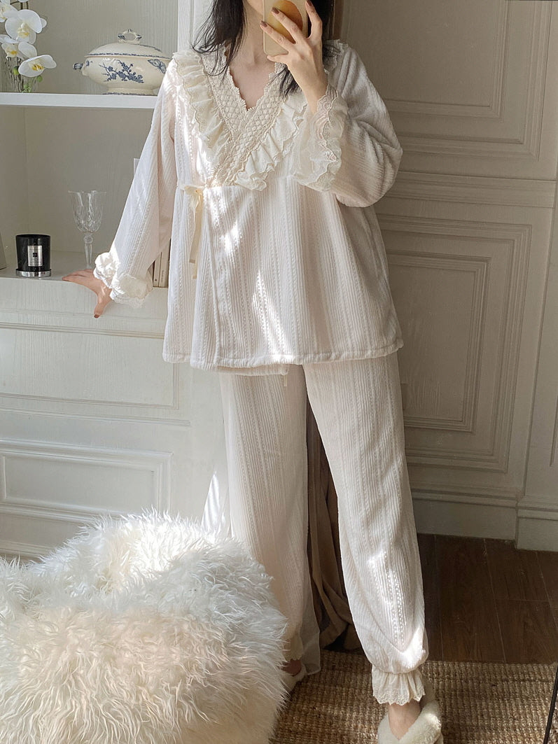 Velvet Dreams Lace Trim Pajama Set