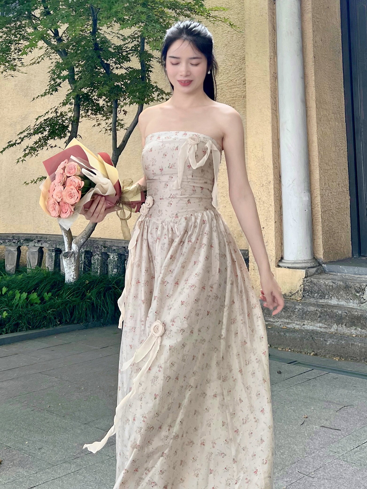 Vintage Floral Rose Corset Gown