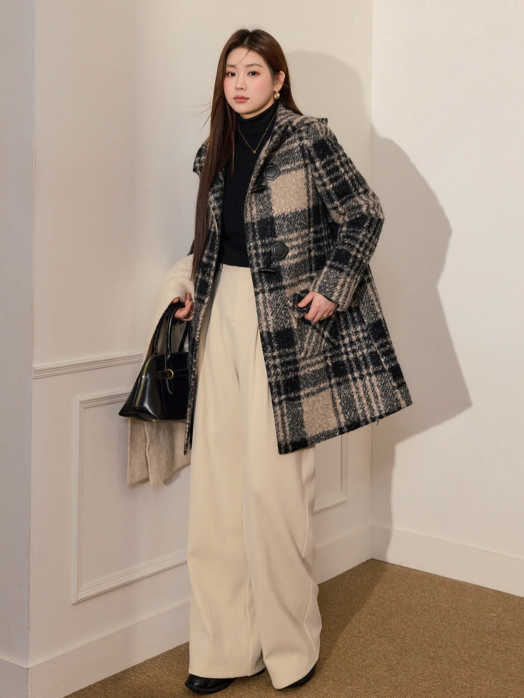 Checkered Hooded Toggle Coat