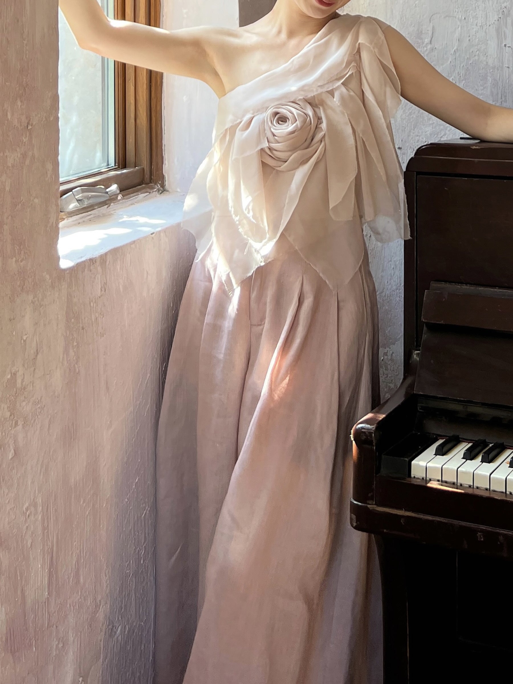 Blush Wide-Leg Flowing Pants