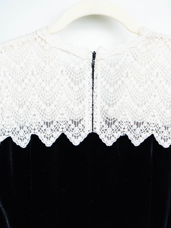 Velvet Lace Collar Vintage Black Dress