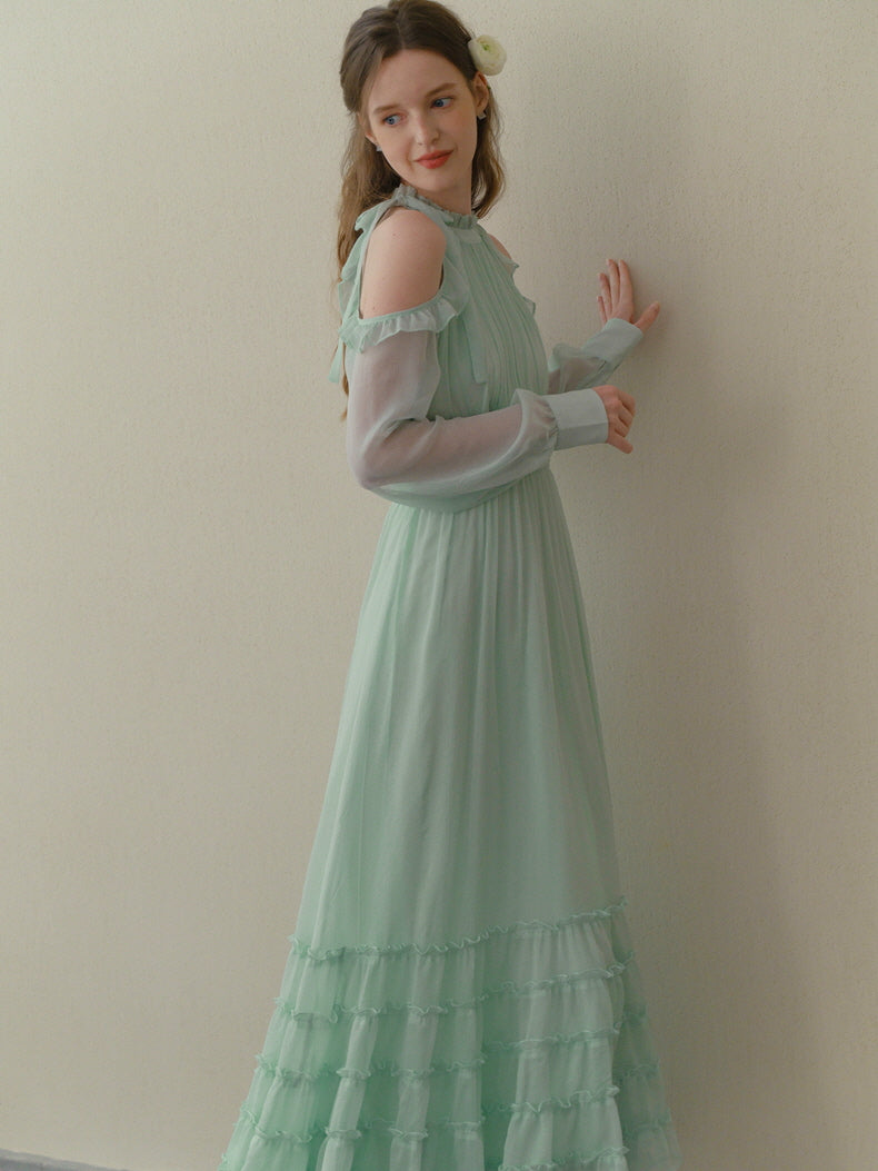 Mint Whispers Cold-Shoulder Dress