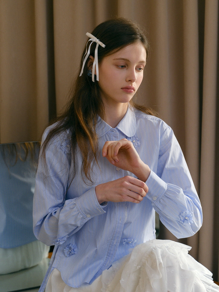 Powder Blue Floral Embellished Blouse