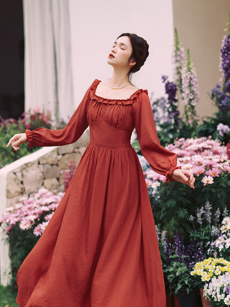 Red Ruffled Off-Shoulder Dress - Retro Feminine Outfit, Vintage Aesthetic Red Ruffled Off-Shoulder Dress - Retro Feminine Outfit, Vintage Aesthetic