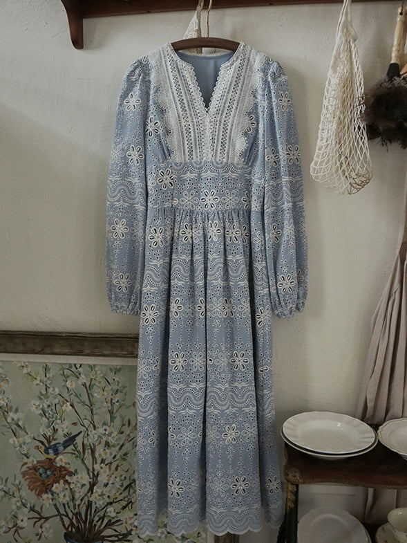 Enchanted Blue Embroidered Cotton Dress