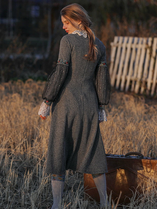Embroidered Floral Lace Vintage Dress