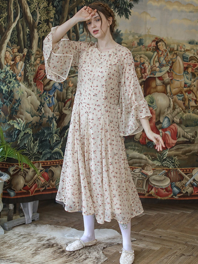 Floral Elegance Blossom Vintage Chiffon Dress
