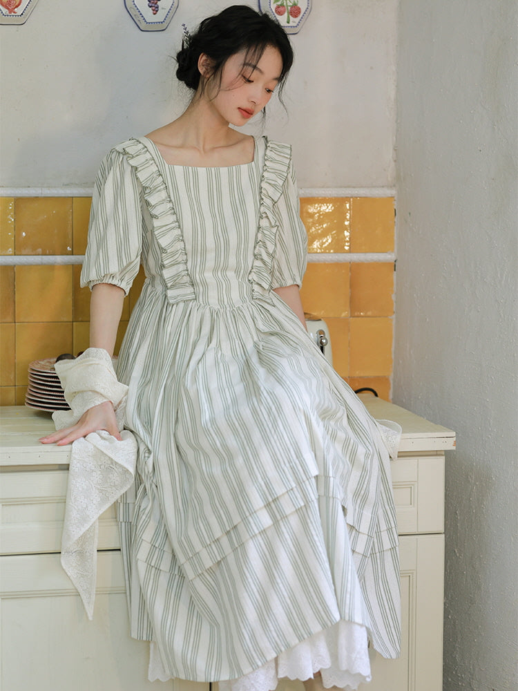 Sophia's Pastoral Green Stripe Dress