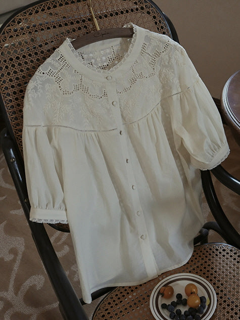 Victorian Lace Embroidered Cotton Blouse