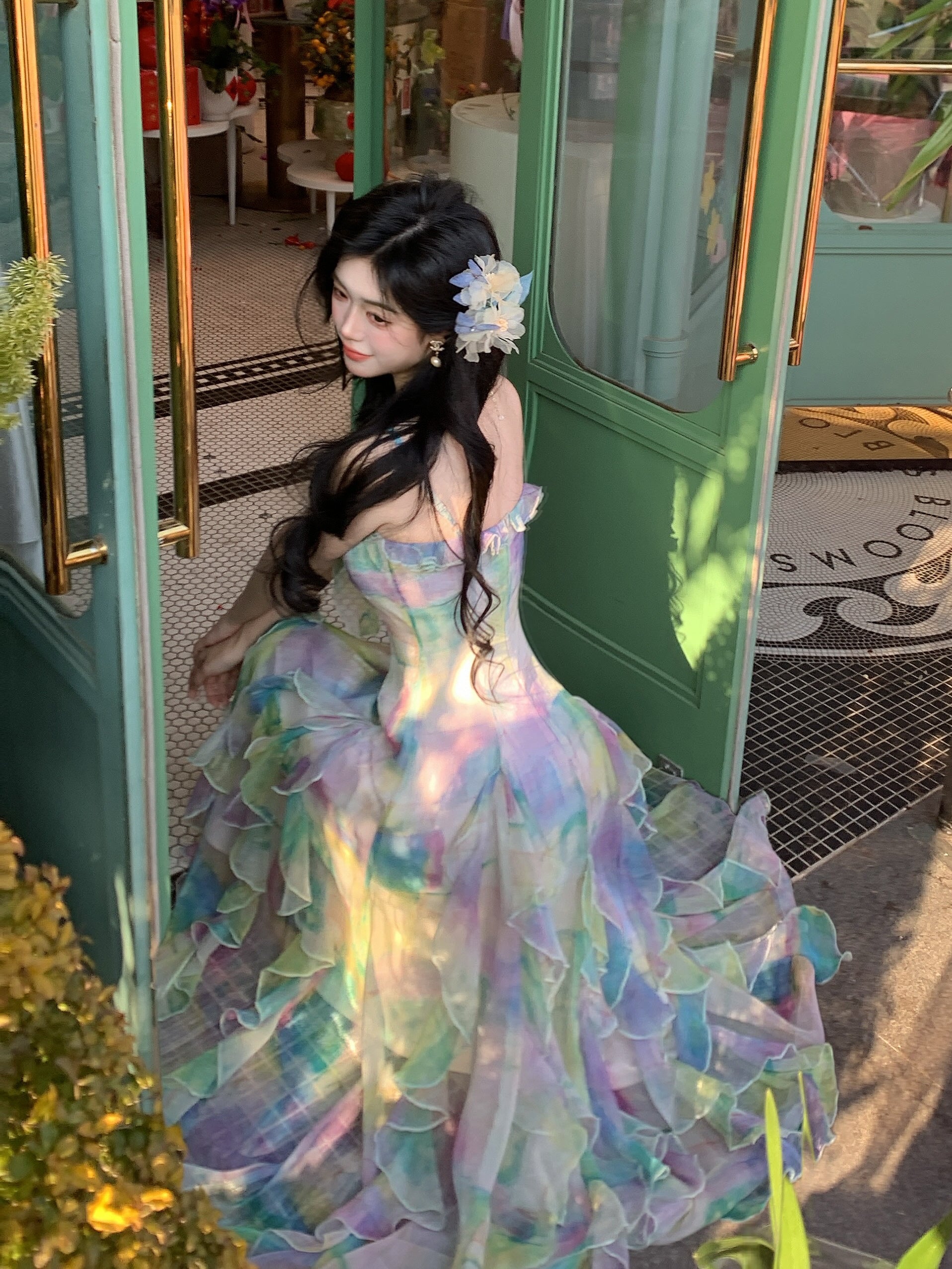 Fairy Pastel Watercolor Ruffle Gown – Whimsical Summer Elegance