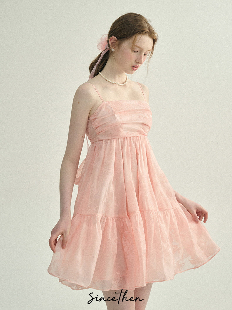 Blush Petal Ruffle Back Bow Dress
