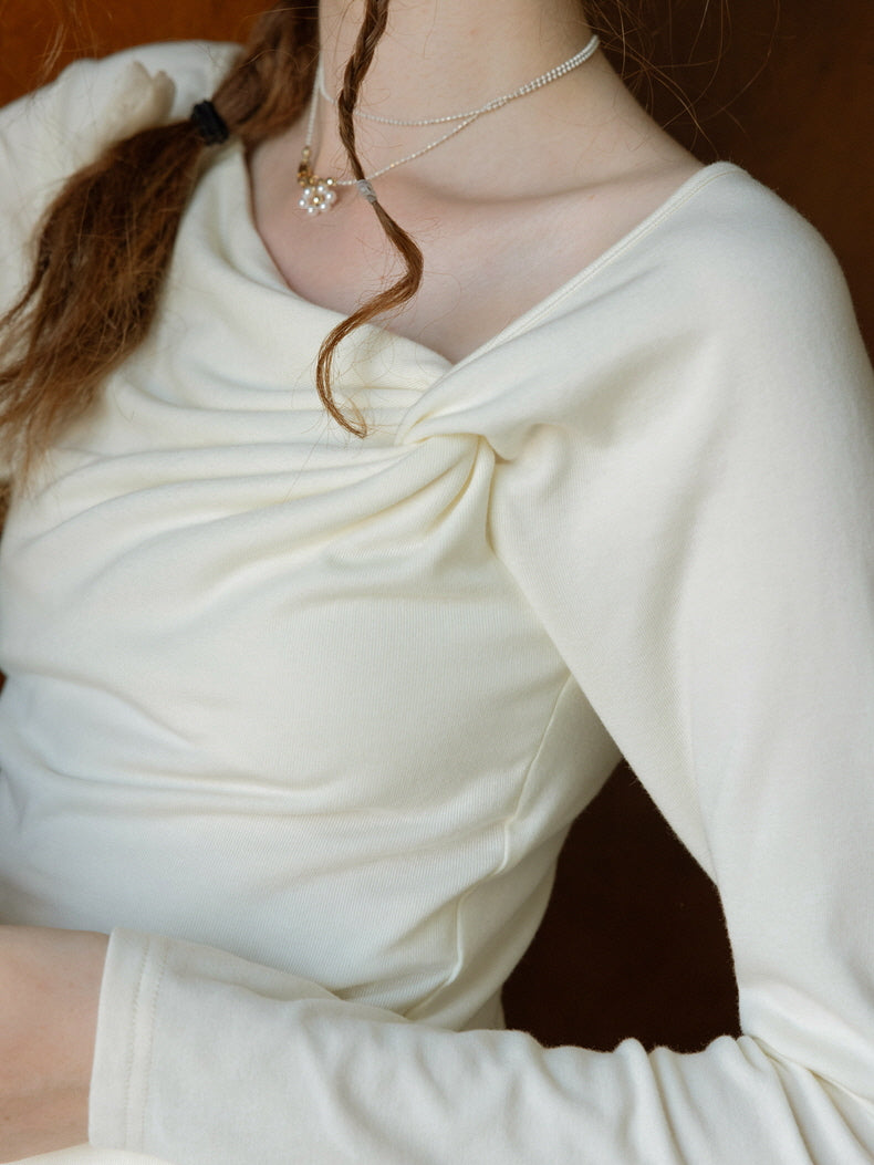 Elegant Rose Ivory Draped Top