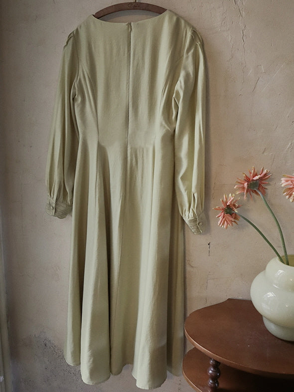 Vintage-Inspired Embroidered Buttoned Dress