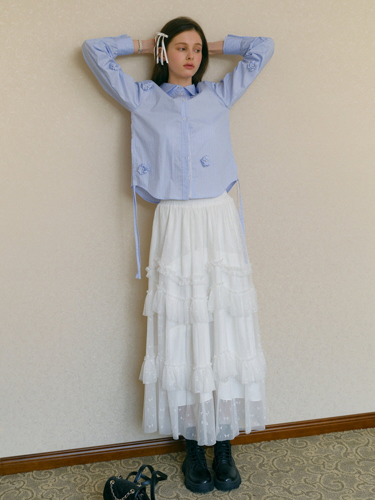Powder Blue Floral Embellished Blouse