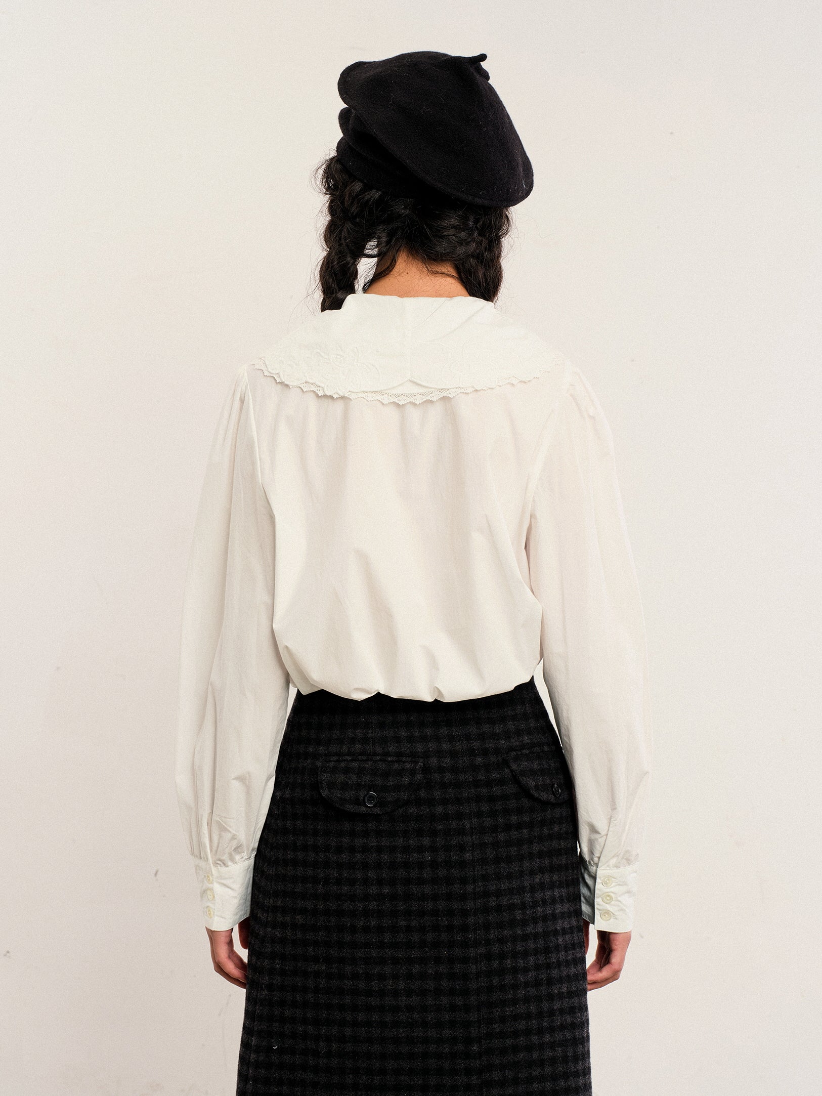 Vintage Embroidered Cotton Collar Blouse