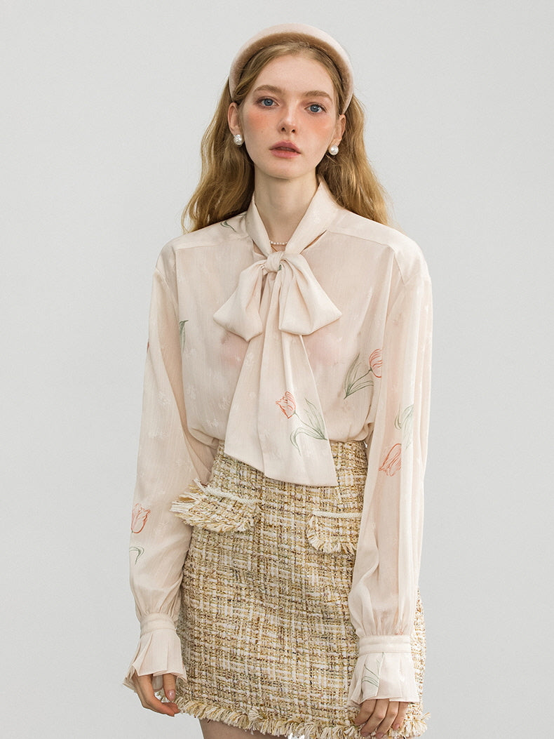 Romantic Tulip Bow-Tie Blouse