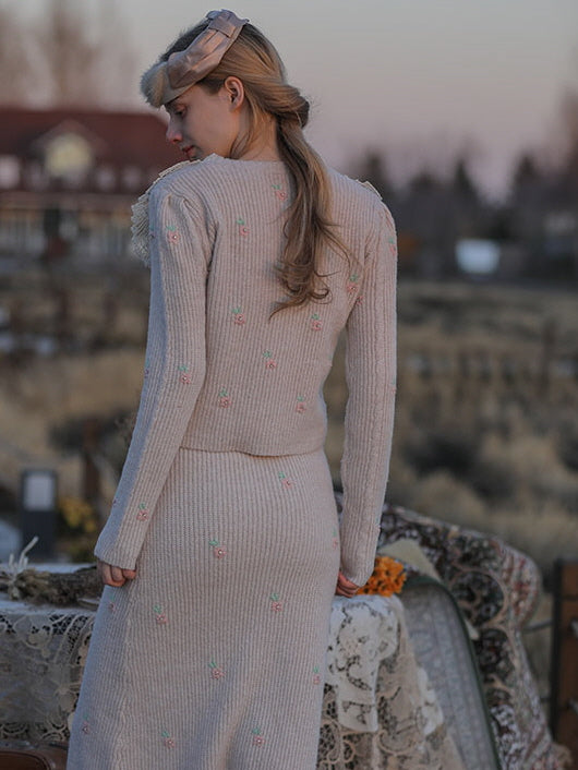Vintage Bloom Embroidered Knit Cardigan