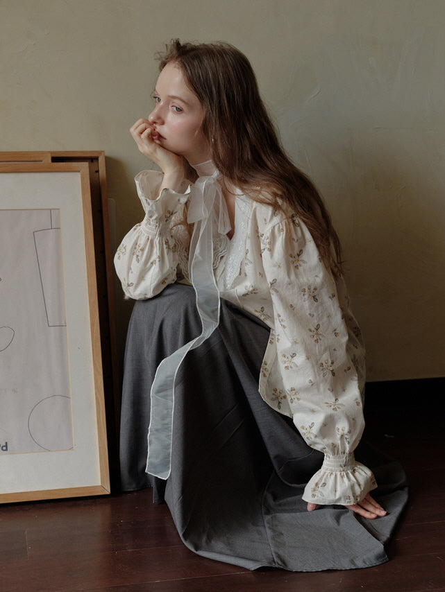 Vintage Floral Lace Collar Blouse