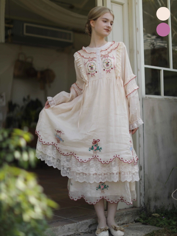 White Embroidered Puff Sleeve Dress Vintage Cottagecore Outfit White Embroidered Puff Sleeve Dress Vintage Cottagecore Outfit