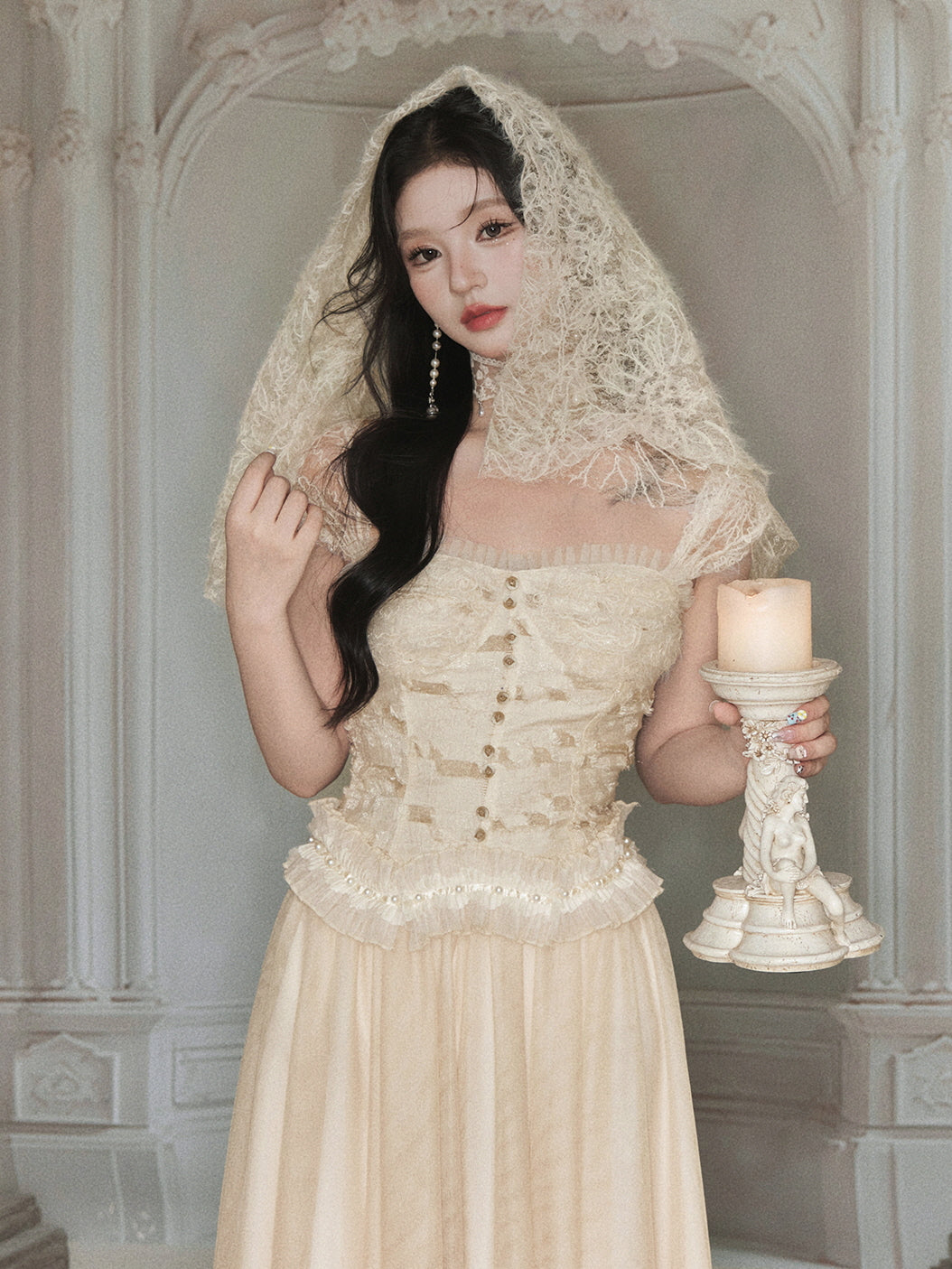 Ethereal Lace Bustier & Layered Tulle Skirt Ivory / Skirt / S