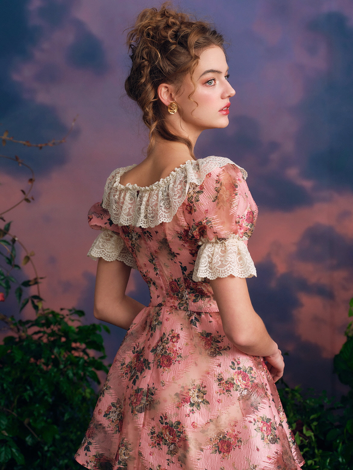 Vintage Rose Lace Frill Dress