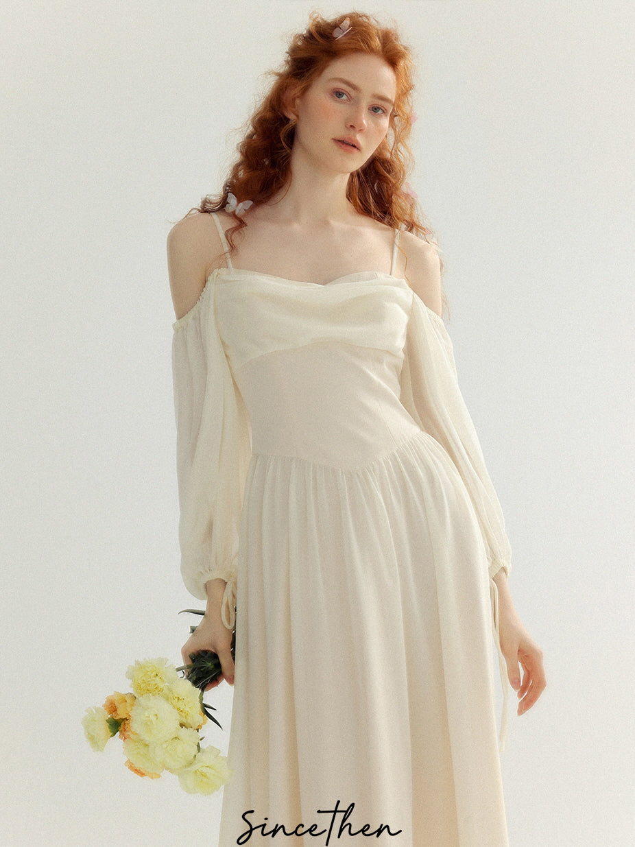 Ethereal Off-Shoulder Chiffon Dress