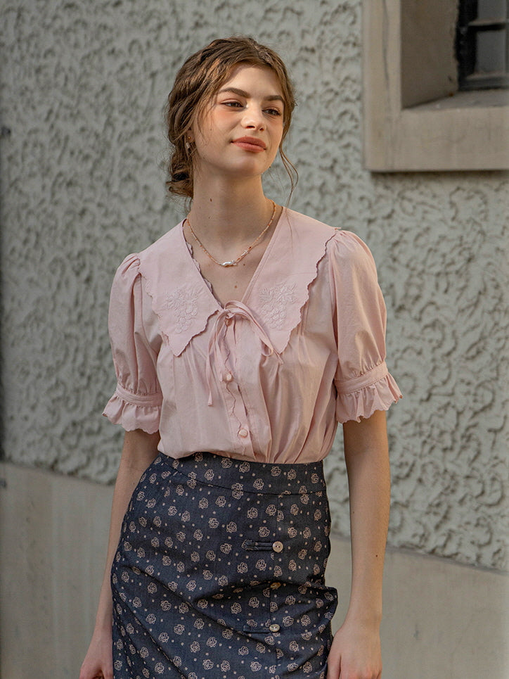 Emma's Romantic Pink Collar Blouse