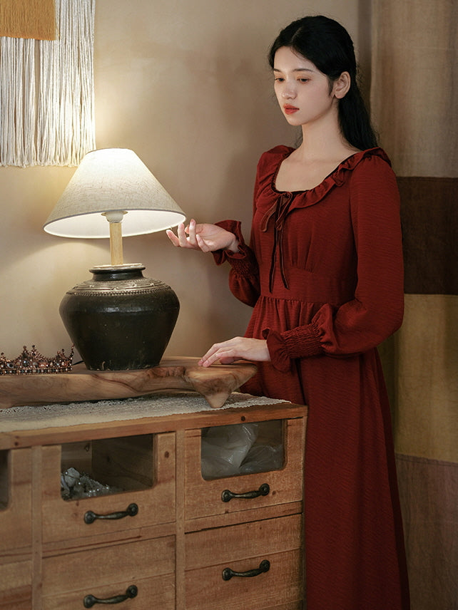 Maple Red Vintage Ruffled Dress