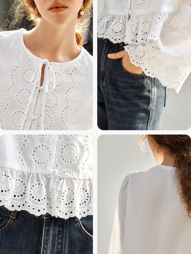 Vintage Embroidered Eyelet Lace Blouse