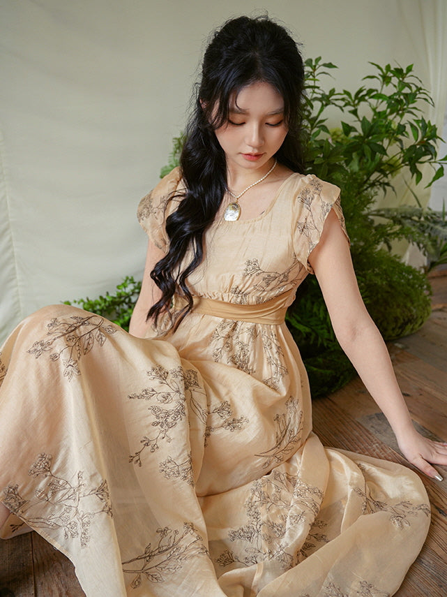 Golden Meadow Vintage Floral Dress