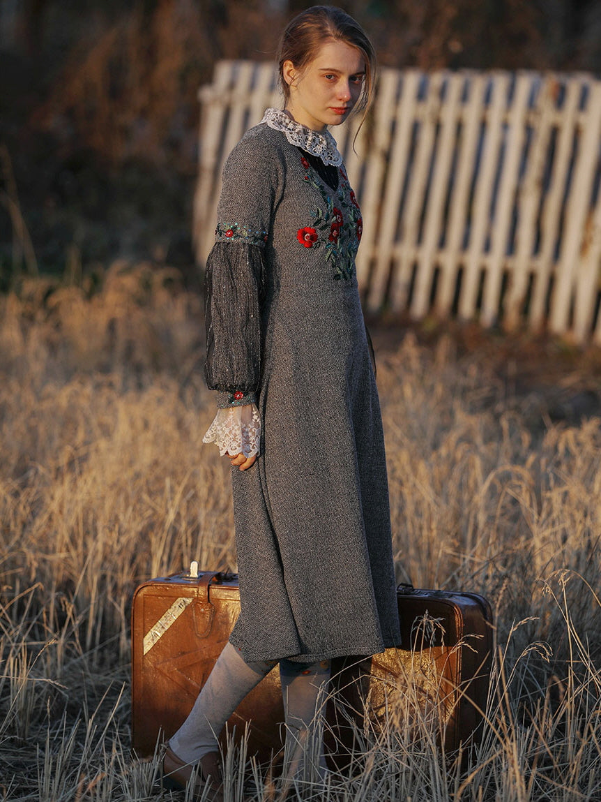Embroidered Floral Lace Vintage Dress