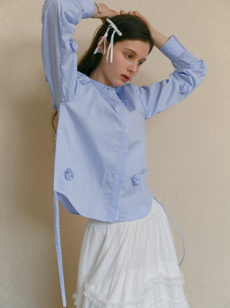 Powder Blue Floral Embellished Blouse