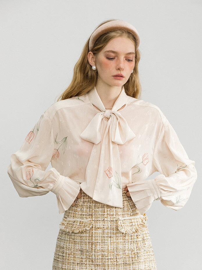 Romantic Tulip Bow-Tie Blouse