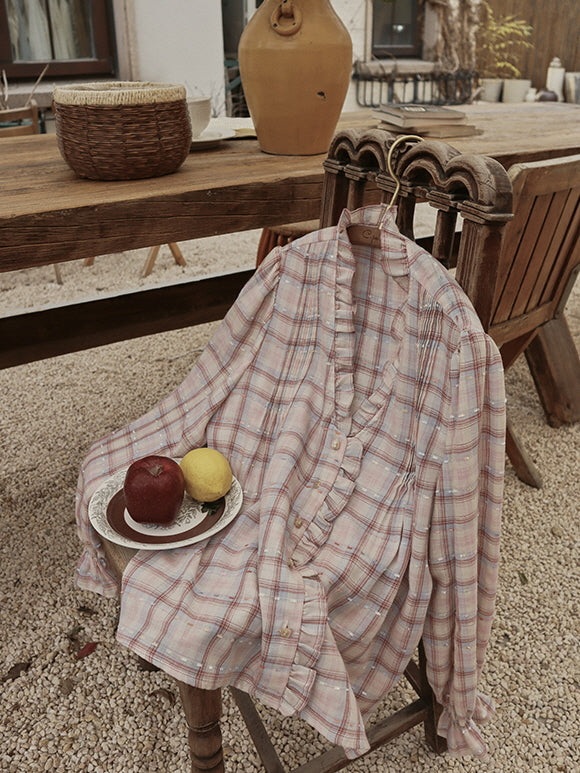 Plaid Ruffle Vintage Blouse