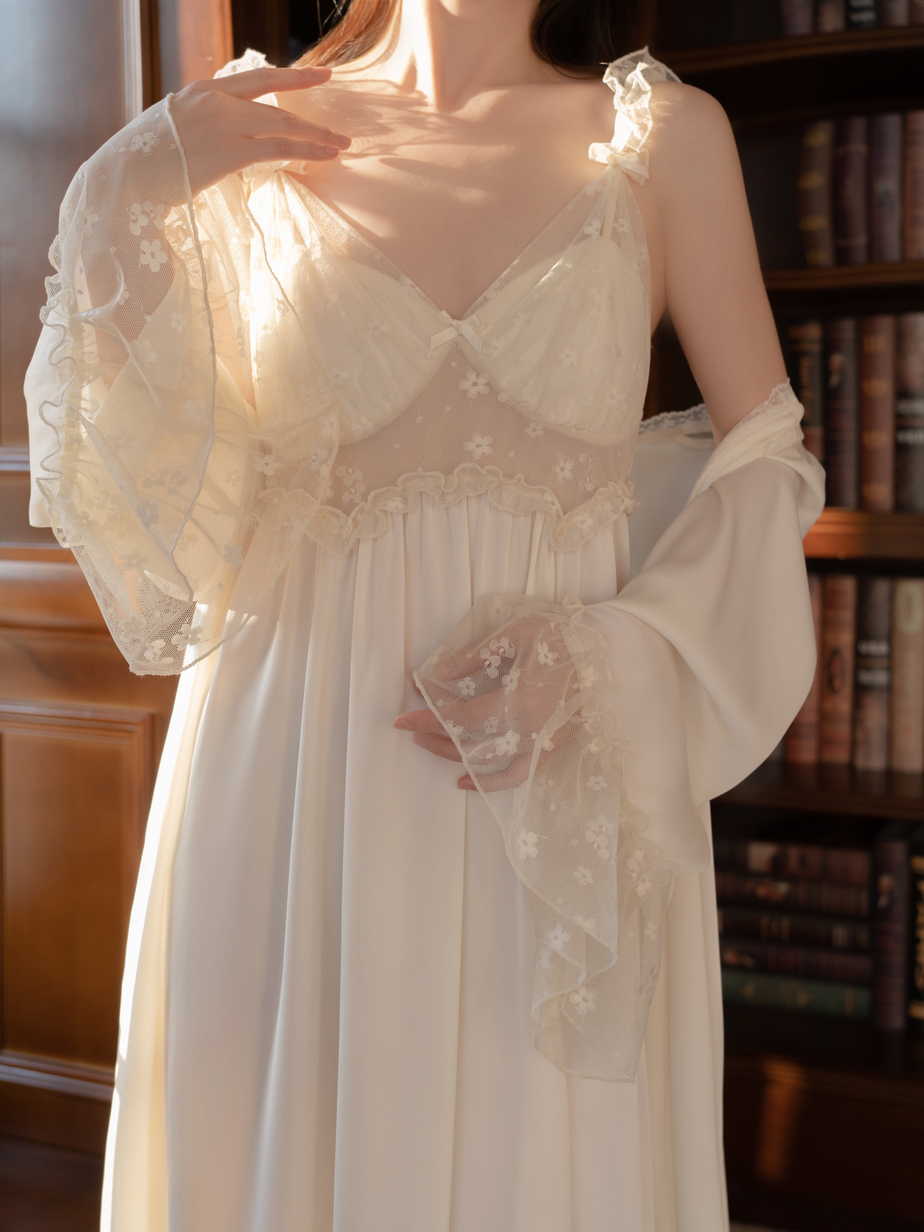 Ivory Whisper Lace Nightgown Set