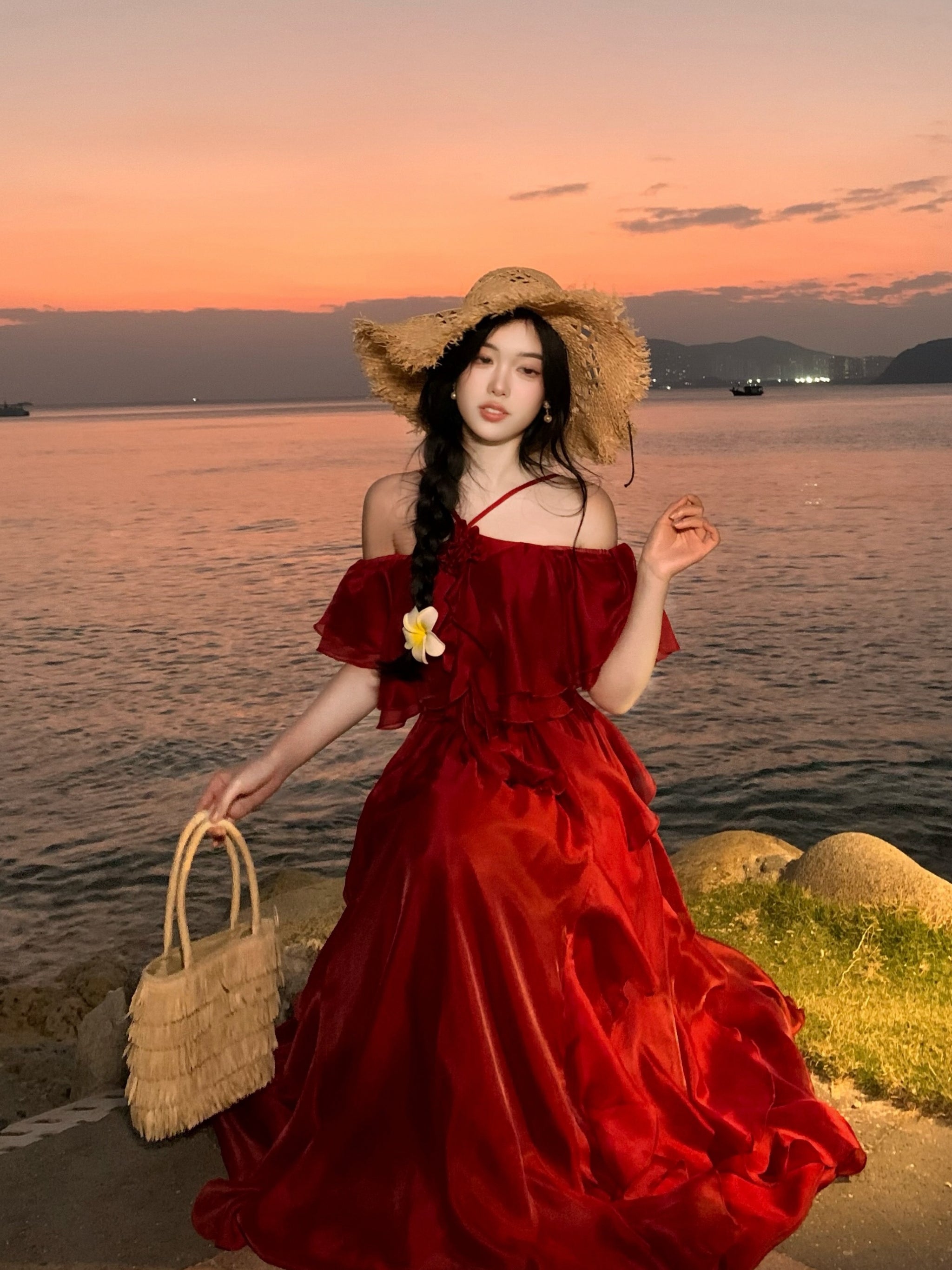 Scarlet Ruffle Off-Shoulder Chiffon Dress Scarlet Ruffle Off-Shoulder Chiffon Dress