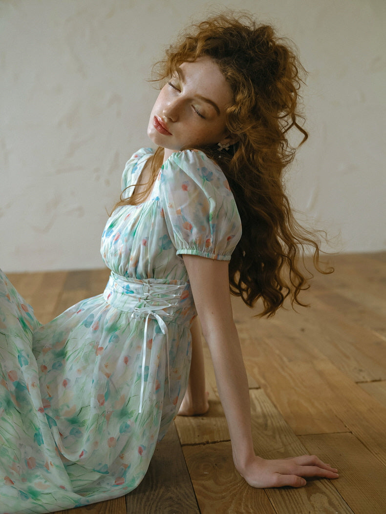 Watercolor Meadow Corset Dress