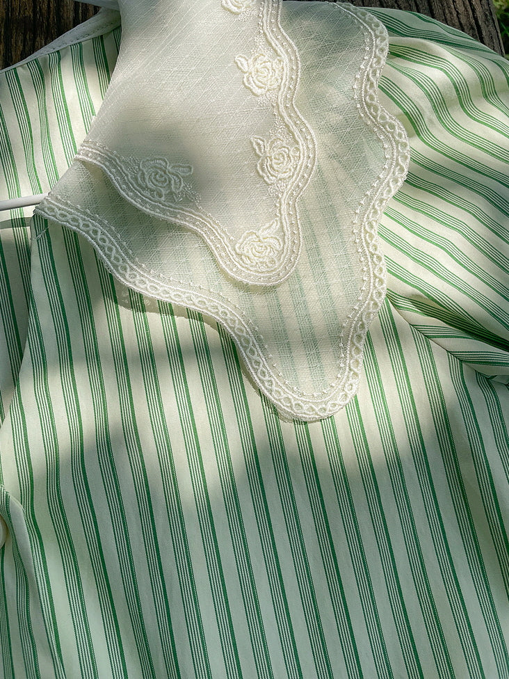 Rose Garden Green Stripe Blouse